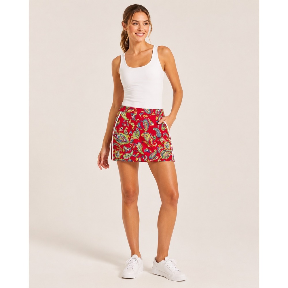 Polo Ralph Lauren Golf Skort Womens 8‎ Coral Pink Yellow Paisley Floral Pockets